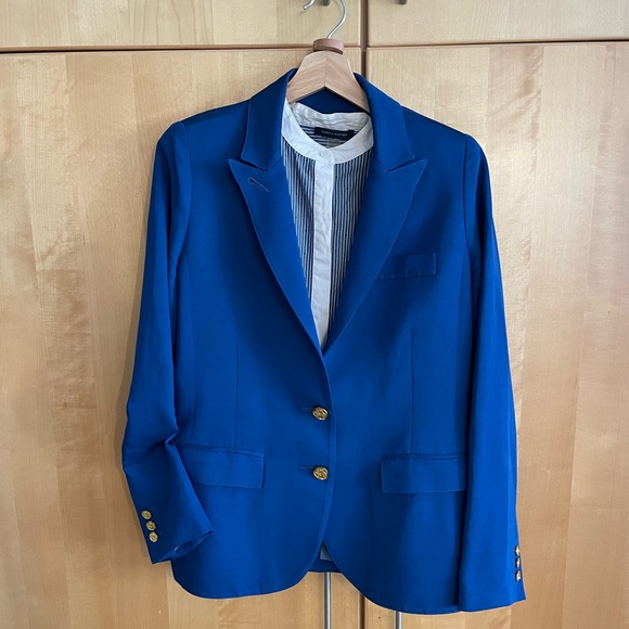 Smythe Blue Satin Peaked Lapel Blazer with Gold Buttons - Picture 3 of 10